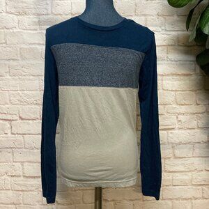 Men's Guess Long Sleeve Cotton Tee Shirt, Blue & Gray, Size XS
